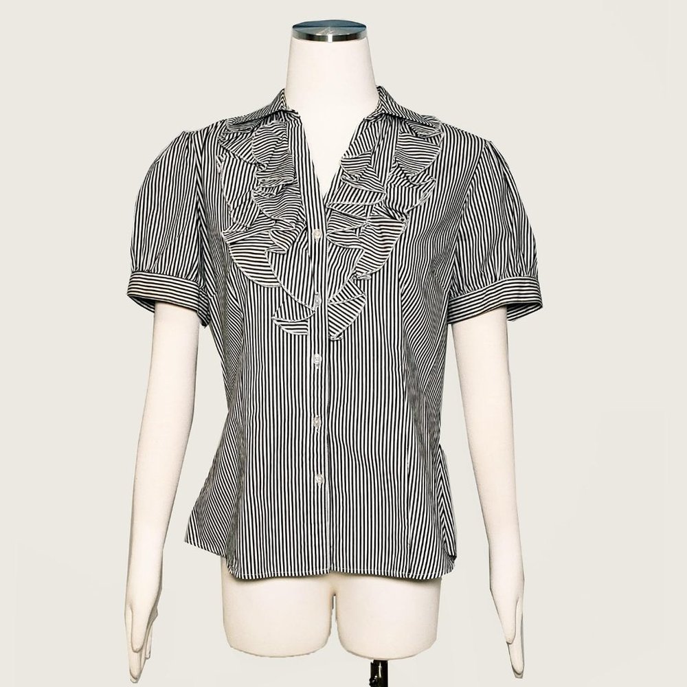 Harve Benard Pinstripe Blouse with Ruffle